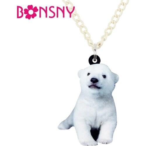 Bonsny Acrylic Cute Arctic Polar Bear Necklace Pendant Chain Choker Jewelry For Women Girls Ladies Unique Animal Accessory Gifts