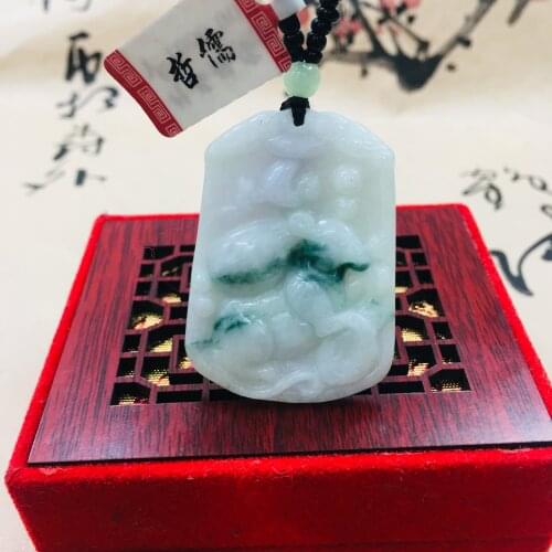 Zheru Pure natural Jadeite carved light green Zodiac gold mouse pendant Green bead sweater chain Send A certificate
