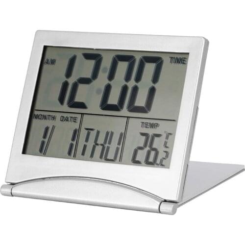Clock Portable Folding Travel Digital LED Alarm Clock Temperature Calendar Snooze for Bedroom Kitchen