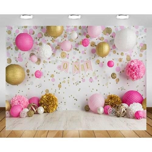Mehofond Photography Background Girl 1st Birthday Party Pink Gold Polka Dots Flower Decoration Backdrop Photophone Photo Studio