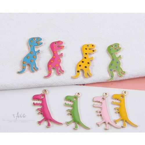 Kawaii Enamel Alloy Charms 10pcs/Lot Gold Tone Plated Enamel Alloy Animal dinosaur Floating Earring Pendant Charms Ornament DIY