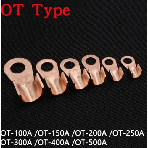 OT Type 100A 150A 200A 250A 300A 400A 500A Wire Terminal Red Copper Bare Nose Lugs Crimp Open Mouth Cable End Connector Splice