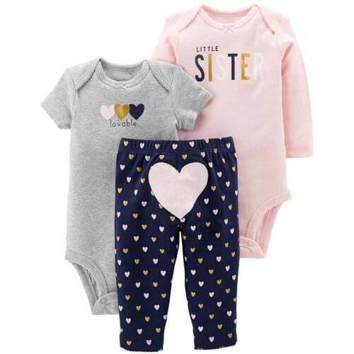 3 Pieces Sets Baby Girl Clothes 2018 Fashion Newborn Baby bebe girls Long sleeves & Short sleeves Bodysuits +Pants clothing