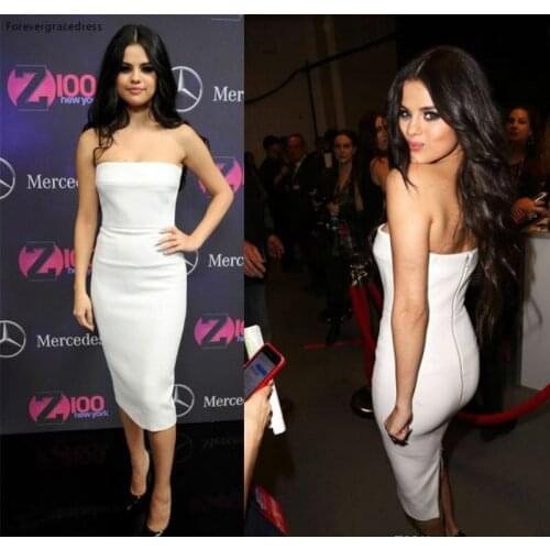 Short Strapless Celebrity Dress Fashion White Satin Knee Length Holiday Club Wear Homecoming Party Dress Plus Size Custom Made