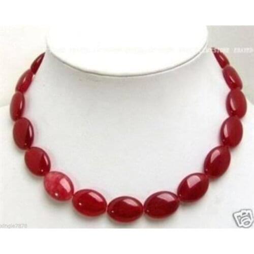 Pretty!13x18mm Red Flat Oval Beads Gem stone Necklace 18inch >>>Wholesale Free Shipping 100% Natural Jewelry