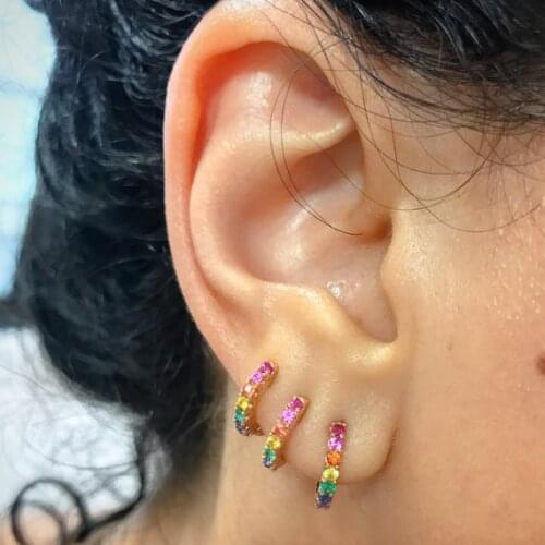 925 Sterling Silver Minimal Vermeil Small Hoops Jewelry Rainbow Colorful Cubic Zirconia CZ Rose Gold Color Stack Huggies Earring