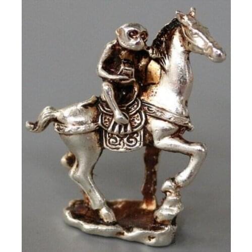 Copper Statue China Collectibles Miao Silver Small Monkey Horse Statue