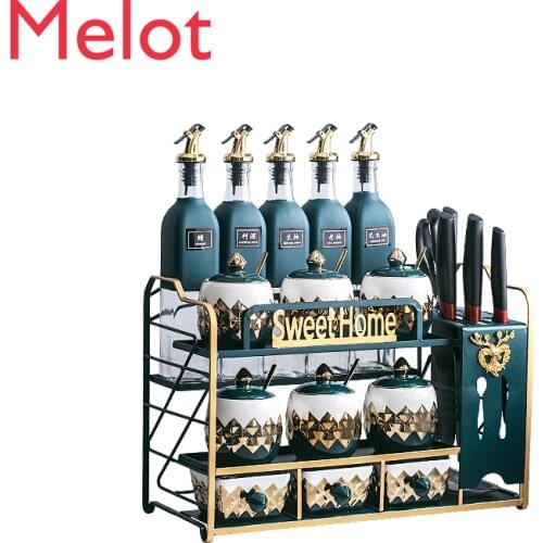 Light Luxury Nordic Kitchen Multi-purpose Shelf Storage Household Glass Oil Bottle Seasoning Box Seasoning Can Durable Minority
