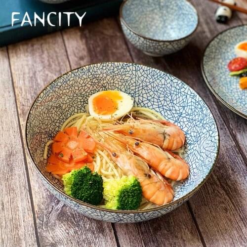 FANCITY Ice Crackle A Family of Four Bowl Tableware Set Nordic Japanese Retro Style Double One Food Couple
