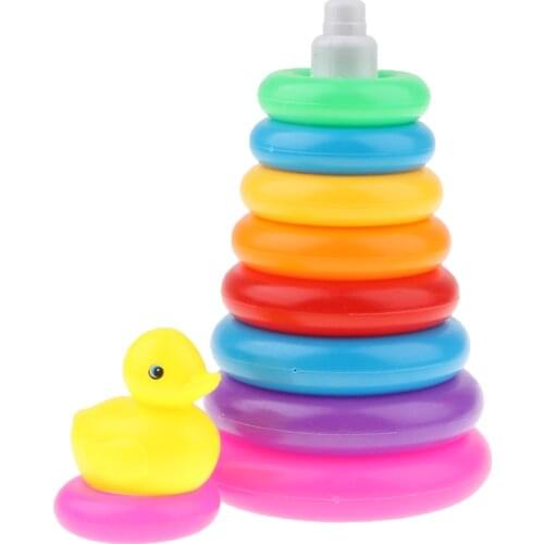 Rainbow Color Stacking & Nesting Rings Bath Toy Set For Kids Baby