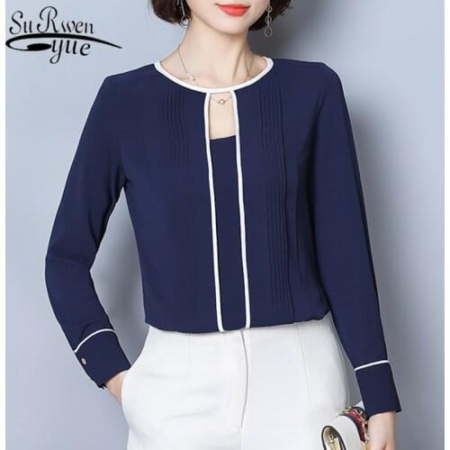 2020 New Spring Long Sleeve Chiffon Blouse Women Solid Hollow Out Women Tops and Blouses Elegant Clothes Blusas 9075 50
