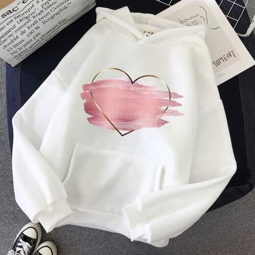 New Heart Flower Print Ladies Hoodies Ladies Casual Basis O-Neck White Hoodie Full Sleeve Ladies Pullovers Love Graphic Printing