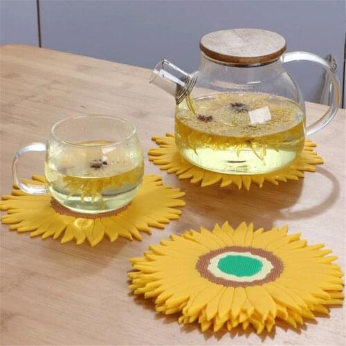 Sunflower Flower Waterproof Table Mat Non-slip Heat-resistant Pvc Soft Rubber Placemat Glass Coaster Heat Insulation Kitchen Mat
