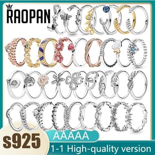 Raopan 925 sterling silver crown heart-shaped flower inlaid Hao stone sparkle ring for ladies exquisite and elegant jewelry