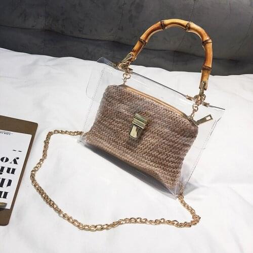 Chain Straw Bag Lady Travel Beach Shoulder Cross Body Bag Holiday 2021 Small Handbag Transparent Women Hand Bags