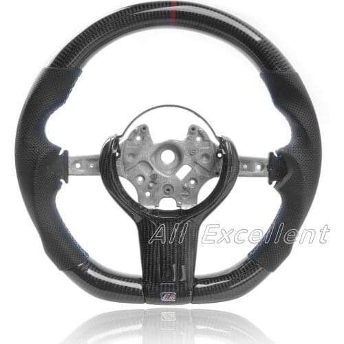 Carbon Fiber & Perforated Leather for BMW M1-M6 Steering Wheel with Red Mark +Customized Tirm