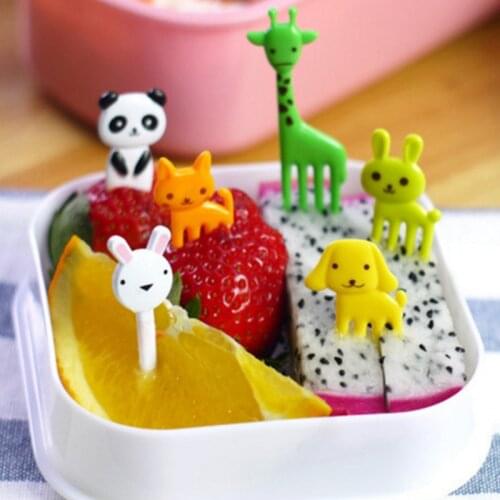 10Pcs Animal Farm Fruit Fork Mini Cartoon Children Snack Cake Dessert Pick Toothpick Bento Lunches Party Decoration Forks