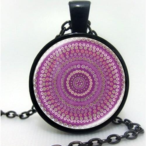 Vintage Purple Flower of Life pendant necklace picture glass cabochons antique bronze chain necklace fashion jewelry for women