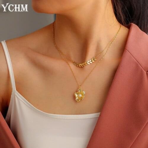 Stainless Steel Shell Pearl Layered Necklace For Women Wheat Chain Necklace 2021 Trend Jewelry Women