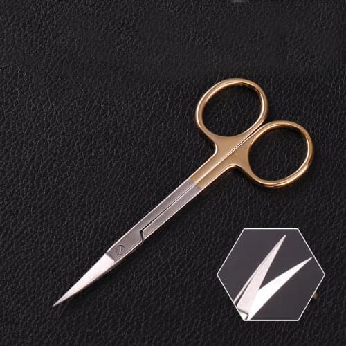 Gold handle double eyelid scissors straight elbow surgical tool to open the corner of the eye fine trimming scissors beauty plas