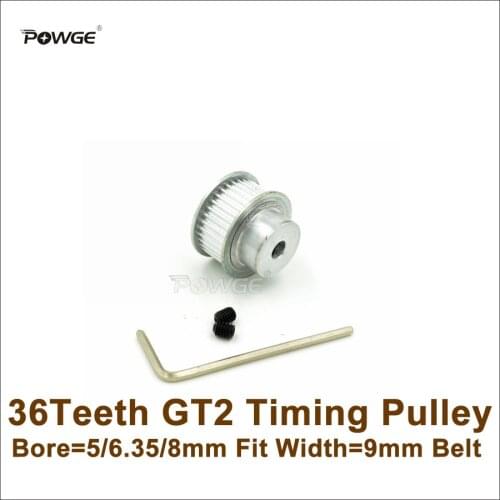 POWGE 36 Teeth 2GT Timing Pulley Bore 5/6.35/8mm Fit Width 9mm 2GT Timing Belt 2GT-9 36T 36Teeth GT2 Pulley For 3D Printer