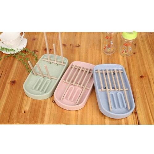 1PC Wheat Straw Foldable Baby Bottle Drying Rack Hanging Cups Holder Kitchen Drain Shelf For Baby Bottles OK 0540