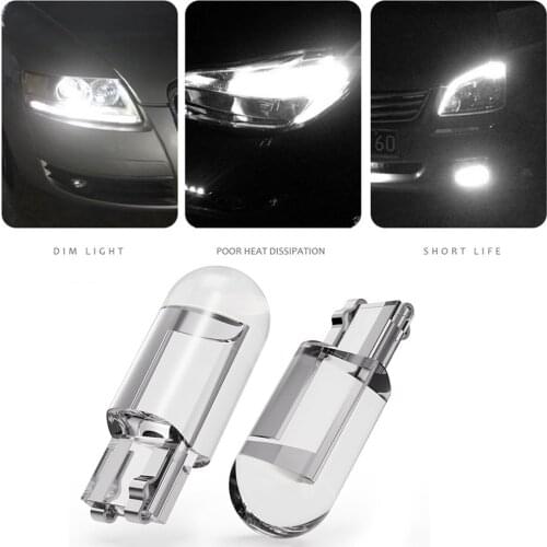 10 Pieces W5W 194 T10 Glass Housing High Brightness COB LED Car Lamp Wedge License Plate Light Dome Light