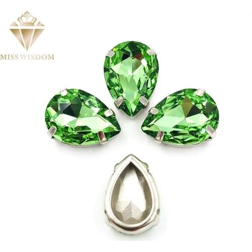 10X14mm/13X18mm glass crystal Light green DR Copper claws hollow thick bottom high quality Sew on rhinestones DIY accessories