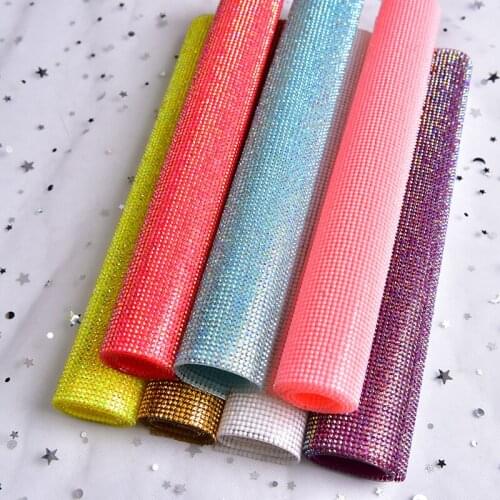 24*40Cm Rainbow Resin Rhinestones Mesh Sheet Dense Color Beauty Strass Trim Crystal Diamond Banding Diy Cosmetic Box Car Decor