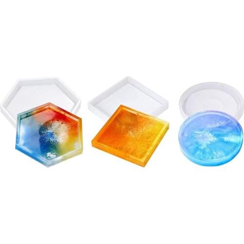 3 Pack DIY Coaster Silicone Mold, Include Round, Square, Hexagon, Molds for Casting with Resin, Cement