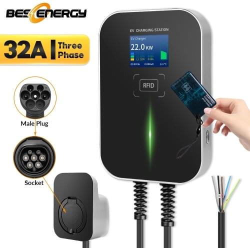 32A 3 Phase Wllbox EV Charger Wallmounted with RFID Electric Vehicle Charging Station Type 2 Socket IEC 62196-2 Holder for Audi