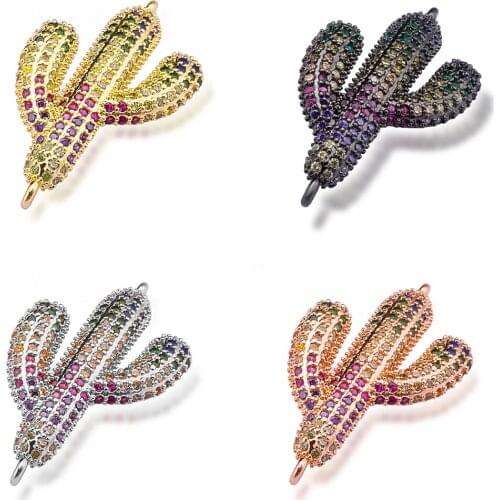 Bohemian Style Fashion Simple Micro Pave Zircon Cactus Temperament Wild Bracelet Necklace Link Jewelry Accessories