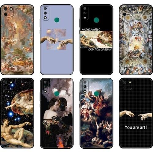 Black tpu Case For Huawei Y9S Y6S Y8S Y5P Y7P Y8P Case For Huawei Y5 lite Prime 2018 Y6 2019 Cover Art Fresco Michelangelo