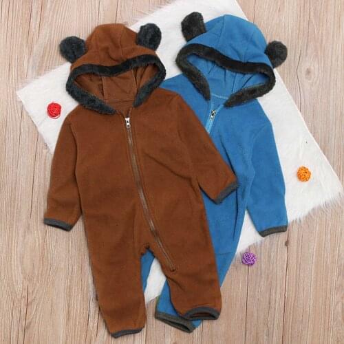 Infant Baby Clothes Rompers Hooded Jumpsuit Baby Clothing Toddler Baby Boy Girl Winter Bear Zipper Hooded One-piece Romper Set