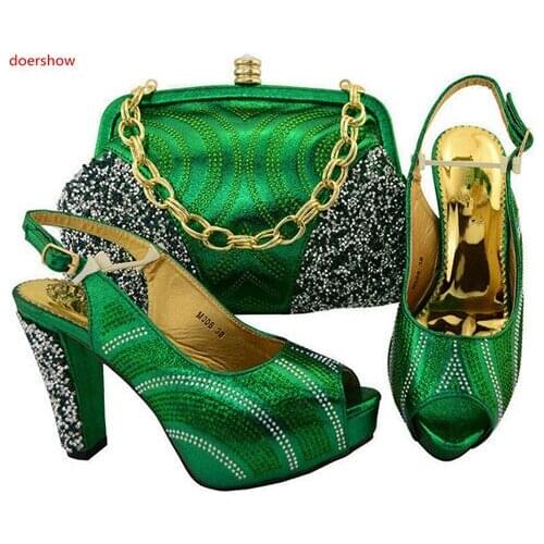 Doershow African Women Matching Italian Shoe and Bag Set for Wedding Italian Shoes with Matching Bags Italy Shoes SGF1-40