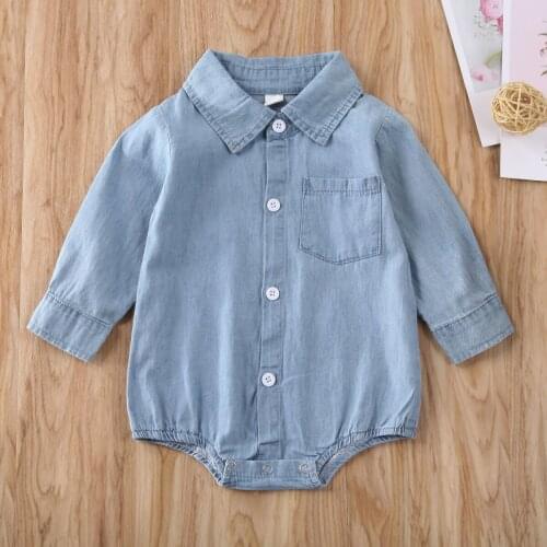 Pudcoco Newborn Baby Boy Girl Clothes Solid Color Long Sleeve Denim Romper Jumpsuit One-Piece Outfit Clothes