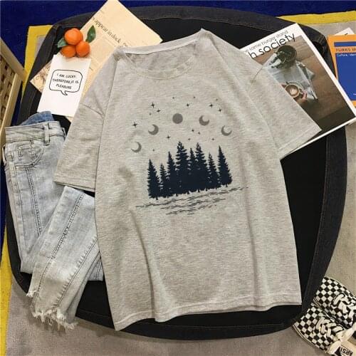 Dark forest Print letter ins Retro universe faith Harajuku Summer Women T-shirt O-neck Short Sleeve Tops tees Female Clothing