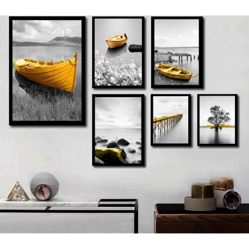 Canvas Painting Wall Art Gold Stone Boat Wooden Bridge Poster and Prints Hoom Decor Living Room Abstract Picture Modern Painting