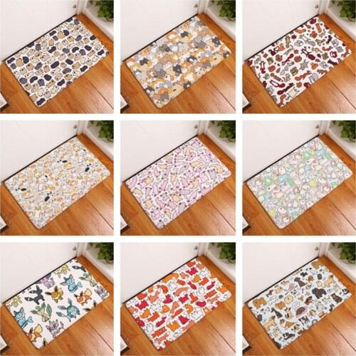 Cat Animal Mat Cute Cat Fox Print Floor Mats Bedroom Squirrel Carpet Anti-Slip Kitchen Toilet Doormat Home Decor