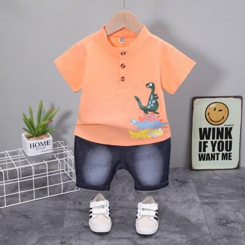 Summer 100% Cotton Children Clothing Dinosaur Print Clothing for Boys T-Shirt+Shorts Kids Clothing Sets Casual Baby Boys Clothes