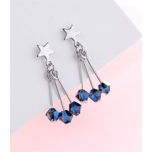 Hot sale korean fashion Tibetan sliver stars blue crystal drop earrings pendientes boho brincos women earrings 2019 SE755