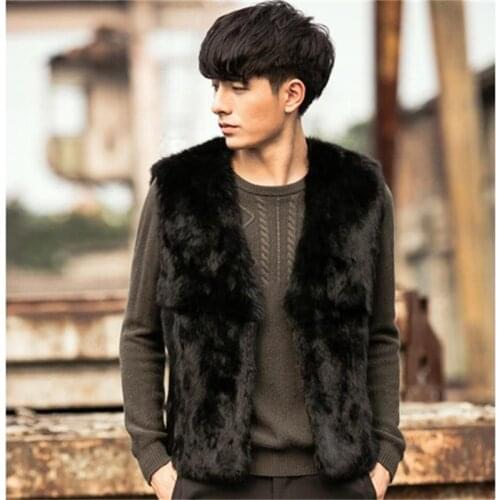 Best Selling!2018 New Winter Men Faux Rabbit Fur Vests Thick Warm Coats Black Fashion Leisure Youth Fur Waistcoat Plus Size