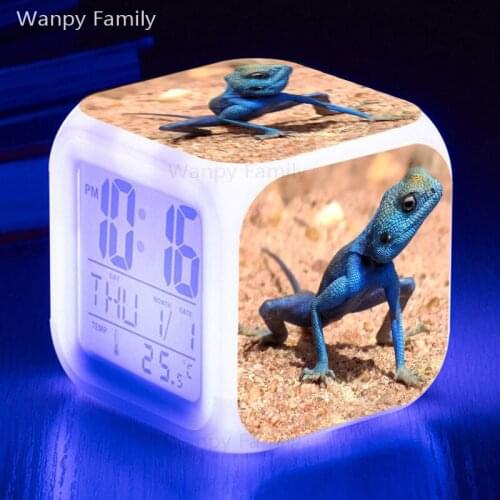 Very Cute Lizard Alarm Clock 7 Color Glowing Digital Alarm Clock LED Big screen Display Time Date Touch Sensing Electronic Clock