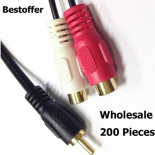 Wholesale 200 pieces/lot RCA Male to 2 RCA Female Gold Plated Audio Adapter Y Splitter Cable Audio Extension Cord