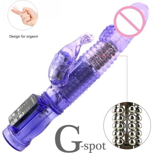 Rabbit Vibrator,Realistic Dildo Penis Vibrator Clitoris Stimulat Massager Transparent Rotating Beads Female Sex Toys For Women