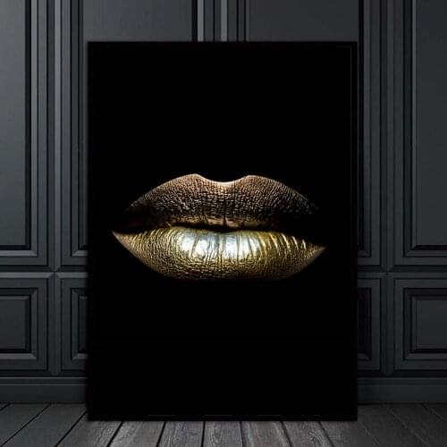 Nordic Sexy Black Women Gold Lips Canvas Paintings on Canvas Makeup Girls Posters and Prints Wall Art Pictures for Home Decor