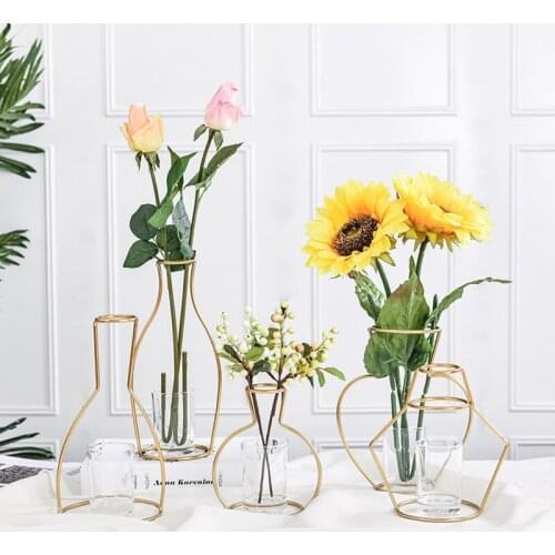 Nordic Style Flower Vase Gold Retro Iron Line Table Flowers Vases Metal Plant Holder Office Table Flower Vase Home Decoration
