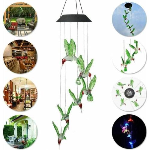 Wind Bell Light Wind Chime Light Solar Lights Waterproof LED Wind Chime Transparent Hummingbird Wind