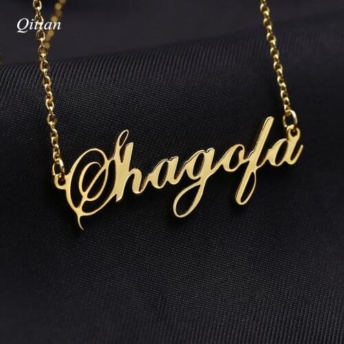Customized Stainless Steel Name Necklace Gold Silver Rose Names Choker Cursive Nameplate Necklace For Women