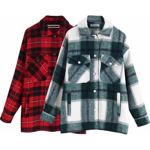 Plaid Coats Jackets Women Streetwear Vogue Long Sleeve Office Jackets Coats Pockets Oversized Outerwear Chic Vintage Coat Tops
